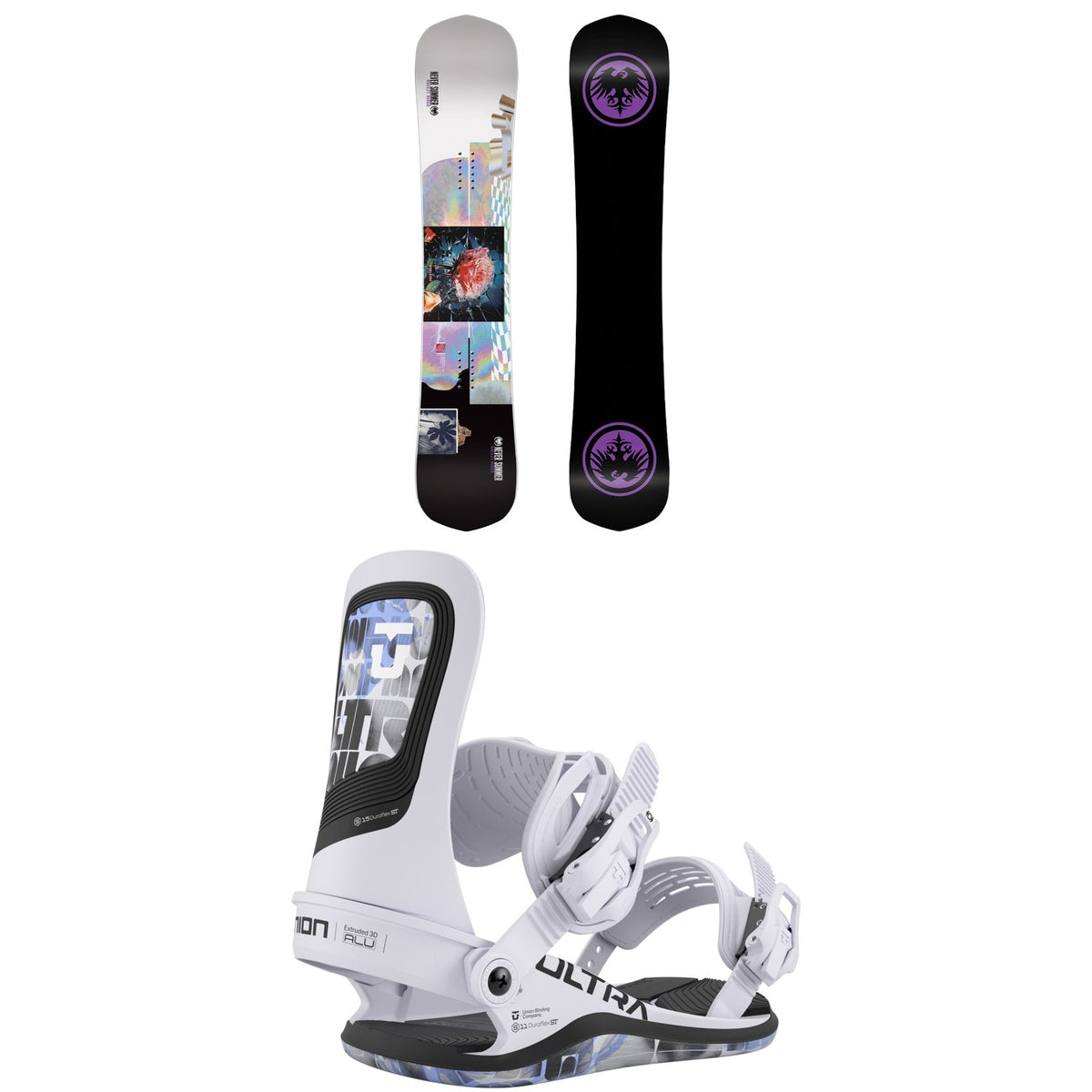 Never Summer Breezy Rider Snowboard + Union Ultra Snowboard Bindings - Women's 2026