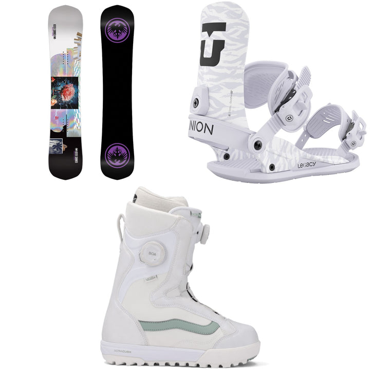 Never Summer Breezy Rider Snowboard + Union Legacy Snowboard Bindings + Vans Encore Pro Snowboard Boots - Women's 2026