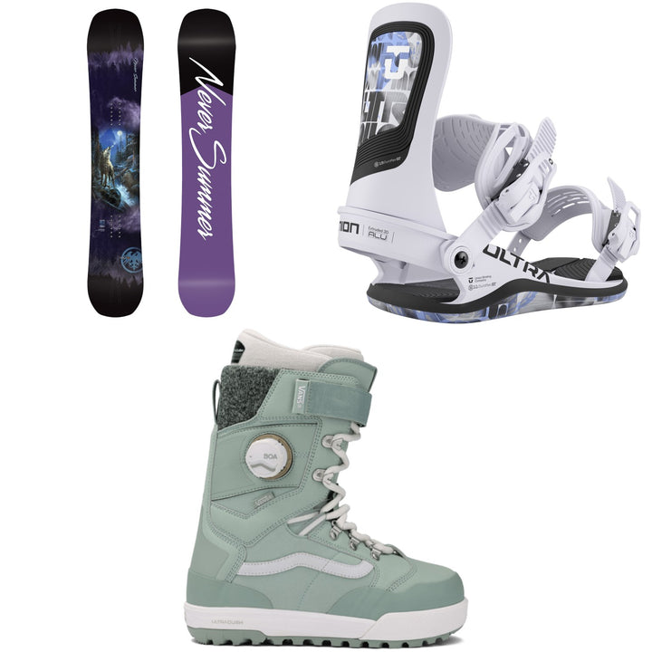 Never Summer Proto T3 FR Snowboard + Union Ultra Snowboard Bindings + Vans Luna Pro Snowboard Boots - Women's 2026