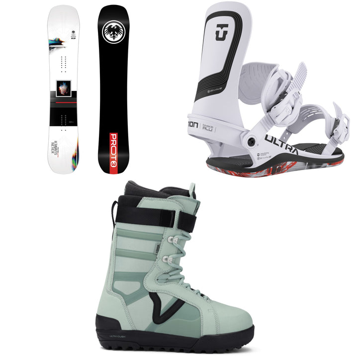 Never Summer Proto T3 Ultra Snowboard + Union Ultra Snowboard Bindings + Vans Hi-Standard Pro Snowboard Boots 2026