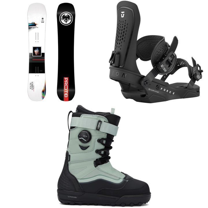 Never Summer Proto T3 Ultra Snowboard + Union Force Snowboard Bindings + Vans Infuse Snowboard Boots 2026