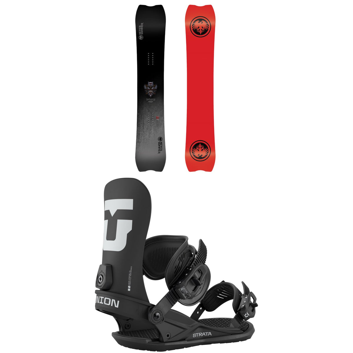 Never Summer V-Twin Snowboard + Union Strata Snowboard Bindings 2026