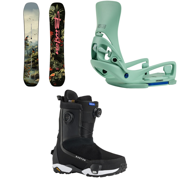 Burton Custom Flying V Snowboard + Step on Cartel X EST Snowboard Bindings + Highshot X Step On Snowboard Boots 2026
