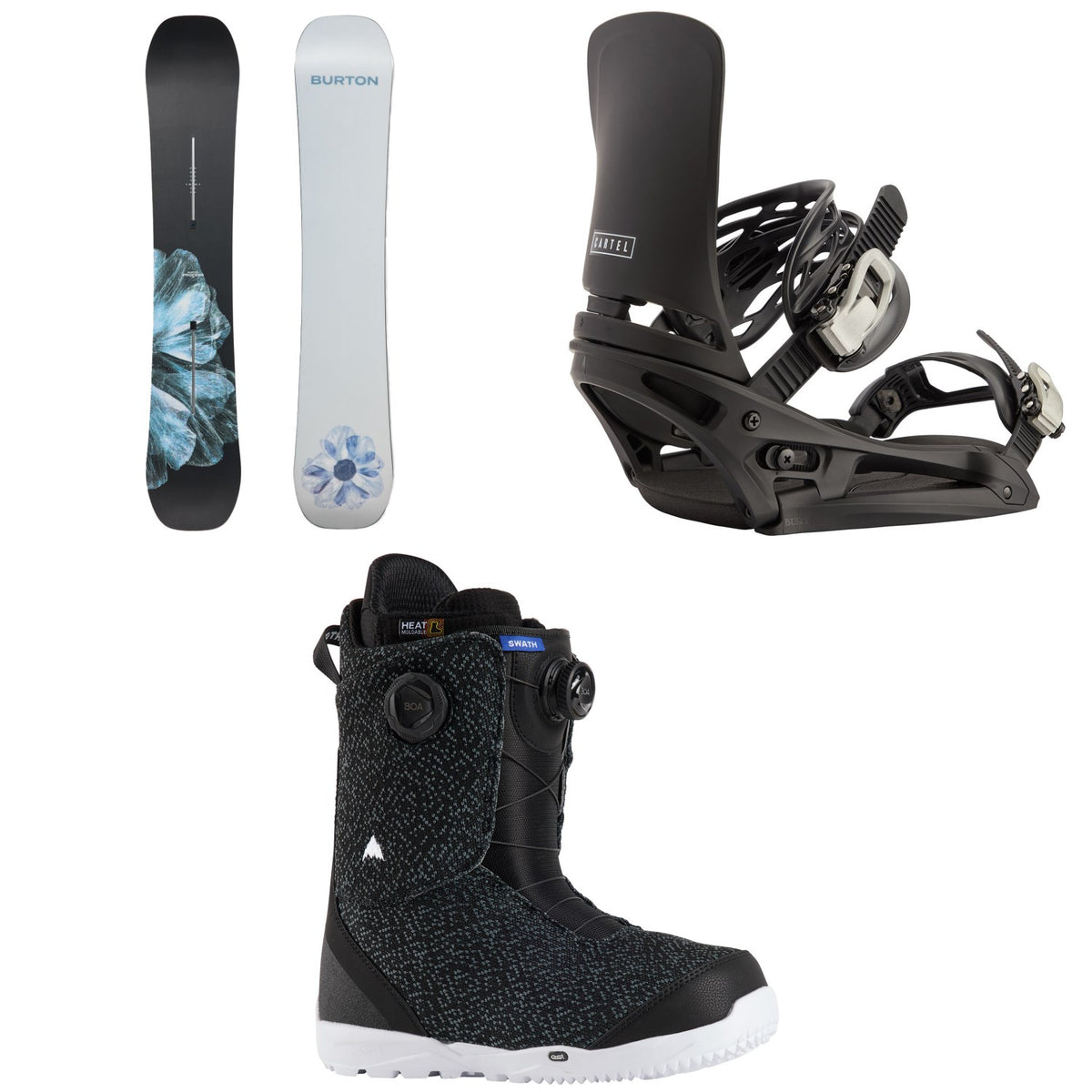 Burton Process Flying V Snowboard + Cartel EST Snowboard Bindings + Swath BOA Snowboard Boots 2026