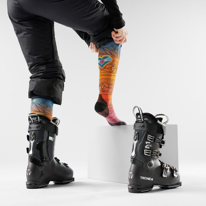 Smartwool Ski Zero Cushion Geo Peaks Print OTC Socks Orange Rust