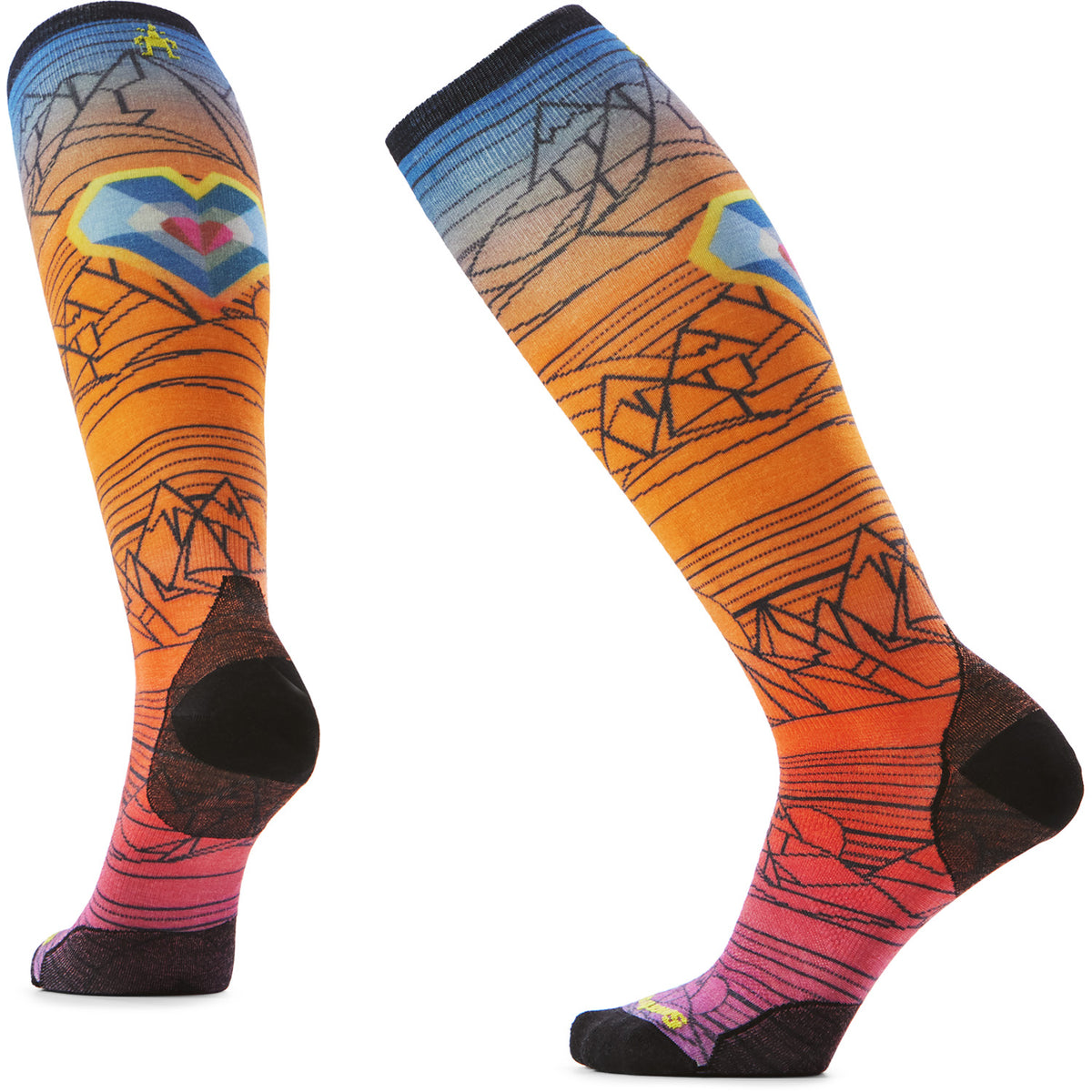 Smartwool Ski Zero Cushion Geo Peaks Print OTC Socks Orange Rust