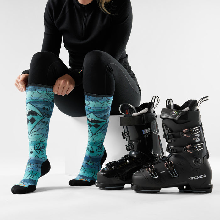 Smartwool Ski Targeted Cushion Topo Treasures Print OTC Socks - Women's Nightfall Blue