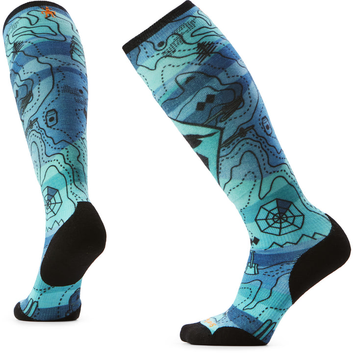 Smartwool Ski Targeted Cushion Topo Treasures Print OTC Socks - Women's Nightfall Blue