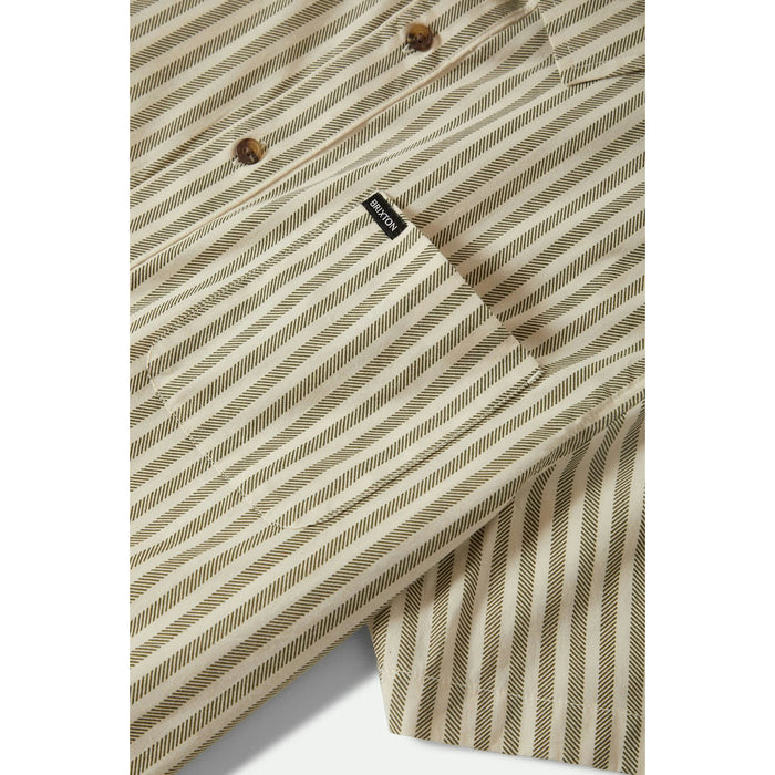 Brixton Charter Print Short-Sleeve Shirt - Men's Whitecap/Ivy Green Stripe