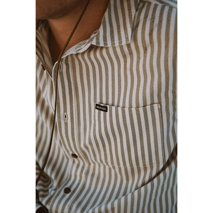 Brixton Charter Print Short-Sleeve Shirt - Men's Whitecap/Ivy Green Stripe