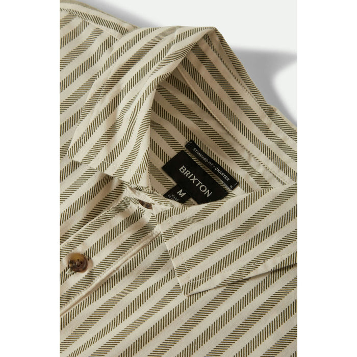 Brixton Charter Print Short-Sleeve Shirt - Men's Whitecap/Ivy Green Stripe