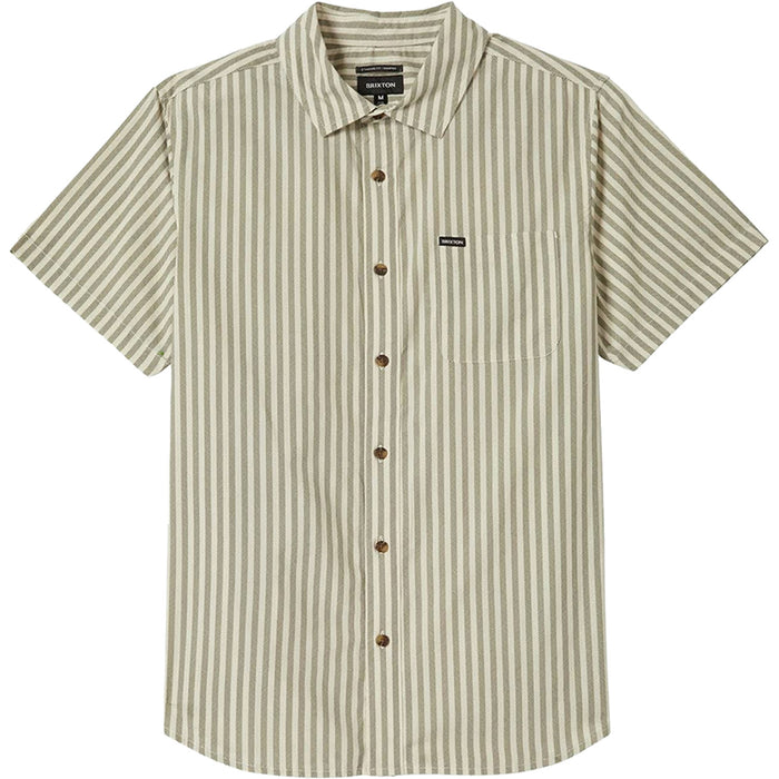 Brixton Charter Print Short-Sleeve Shirt - Men's Whitecap/Ivy Green Stripe