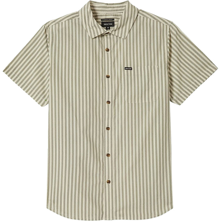 Brixton Charter Print Short-Sleeve Shirt - Men's Whitecap/Ivy Green Stripe