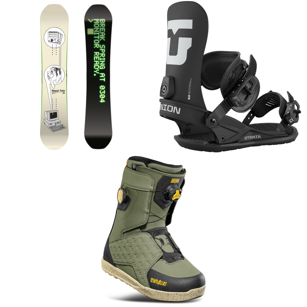CAPiTA Spring Break Resort Twin Snowboard + Union Strata Snowboard Bindings + thirtytwo Lashed Double Boa Snowboard Boots 2026