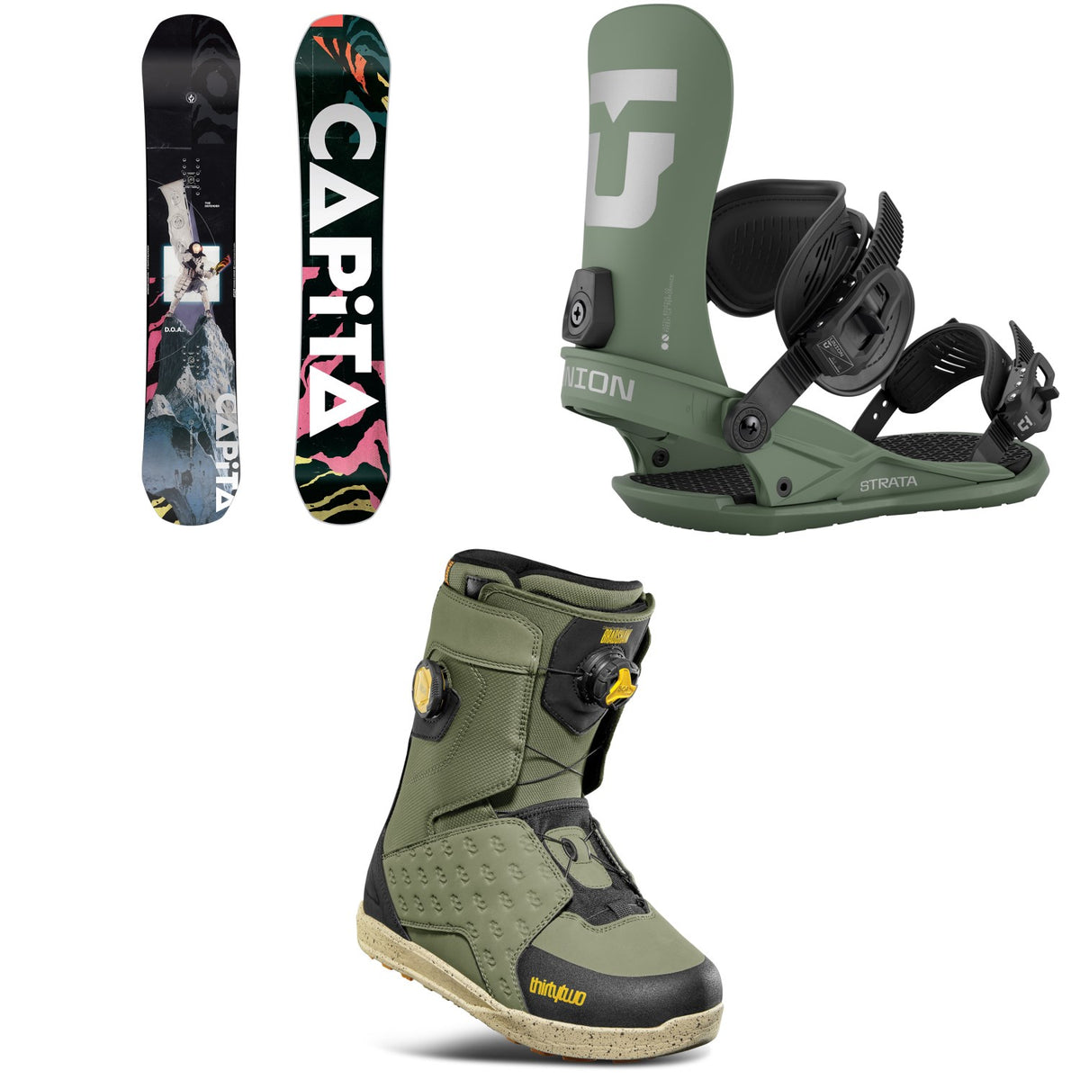 CAPiTA Defenders Of Awesome Snowboard + Union Strata Snowboard Bindings + thirtytwo Lashed Double Boa Snowboard Boots 2026