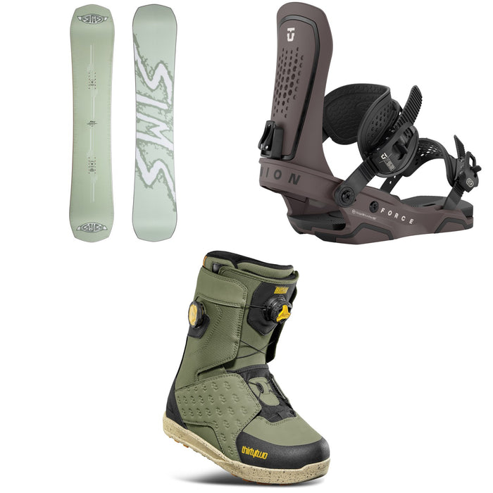 Sims Distortion Snowboard + Union Force Snowboard Bindings + thirtytwo Lashed Double Boa Snowboard Boots 2026