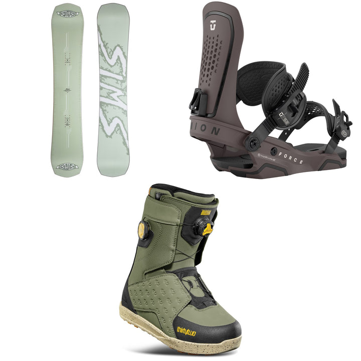 Sims Distortion Snowboard + Union Force Snowboard Bindings + thirtytwo Lashed Double Boa Snowboard Boots 2026