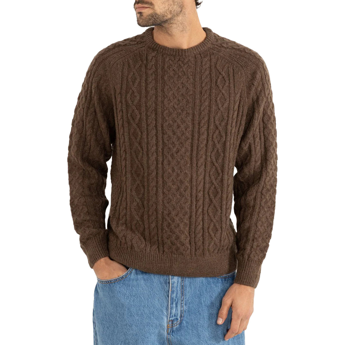 Rhythm Mohair Fishermans Knit Sweater - Men's Chocolate