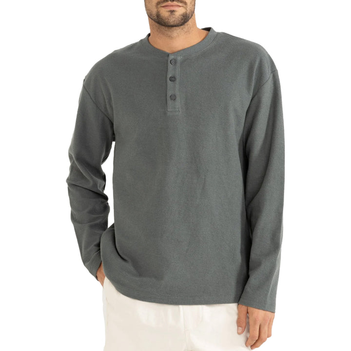 Rhythm Vintage Terry Long-Sleeve Henley Shirt - Men's Silver Pine
