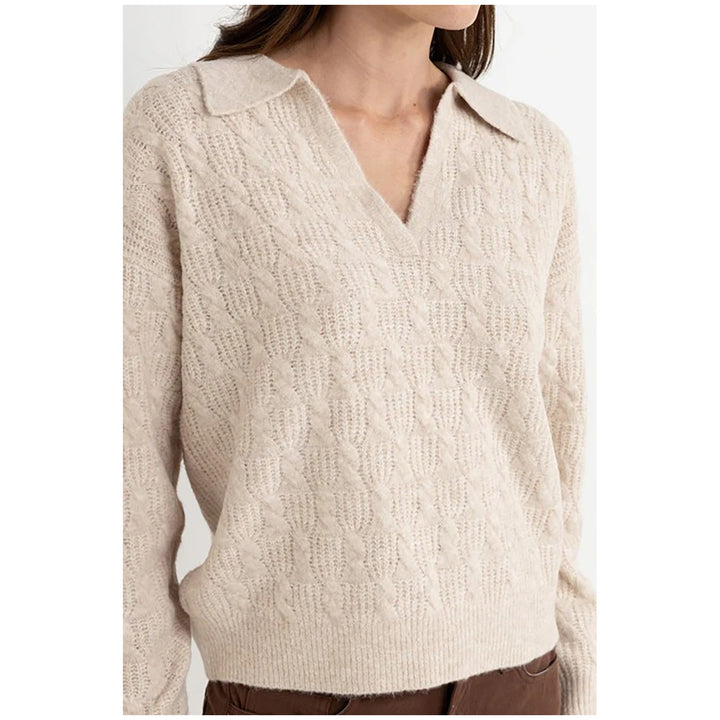 Rhythm Lexie V-Neck Collared Jumper Top - Women's Natural