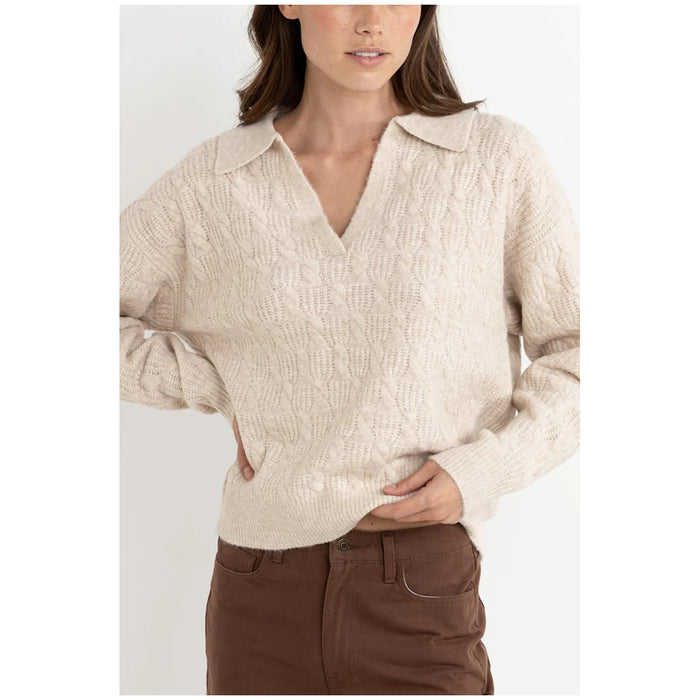 Rhythm Lexie V-Neck Collared Jumper Top - Women's Natural