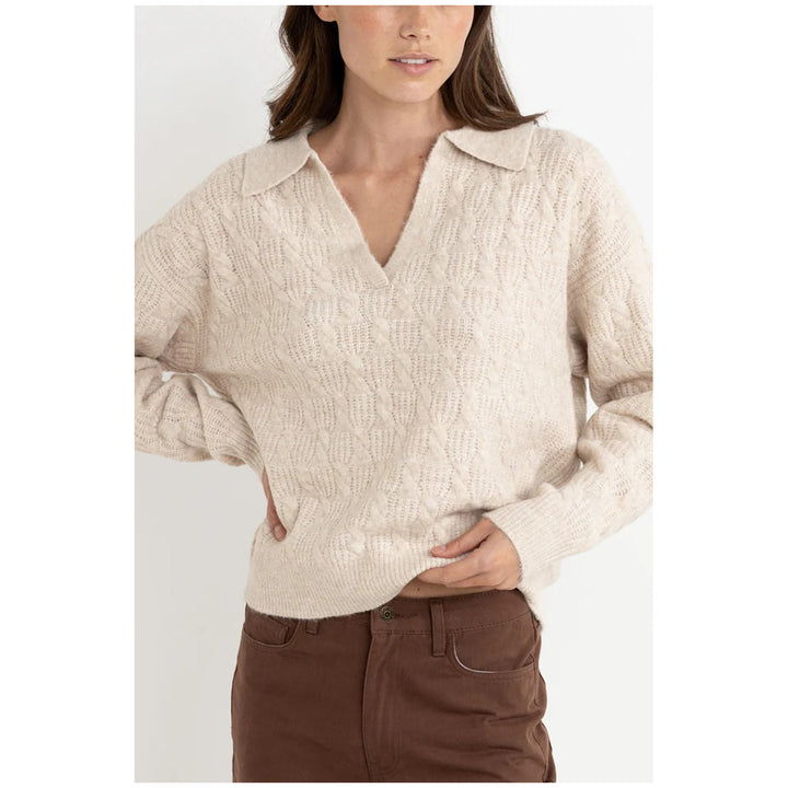 Rhythm Lexie V-Neck Collared Jumper Top - Women's Natural