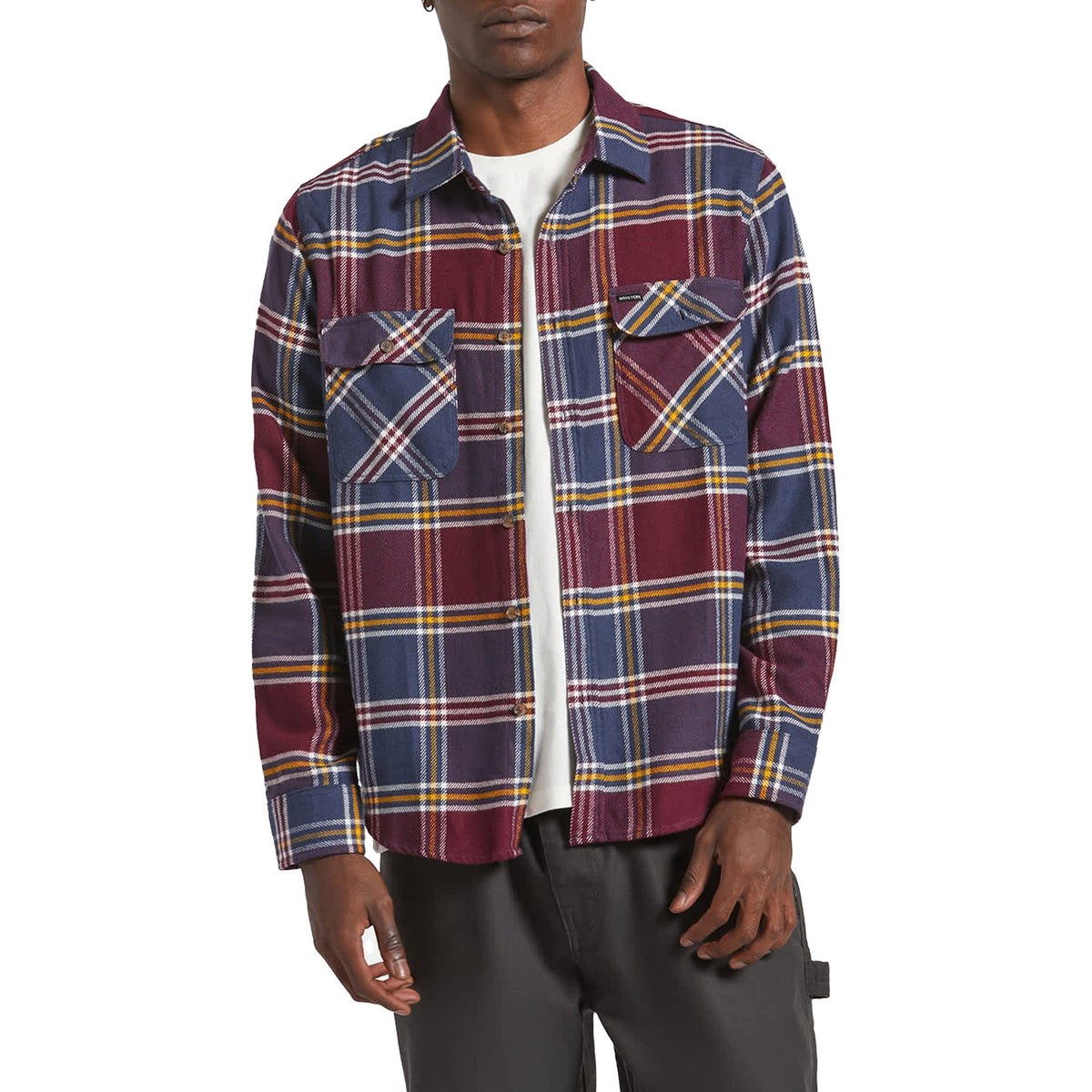 Brixton Bowery Long-Sleeve Flannel - Men's Mood Indigo/Port/Saffron