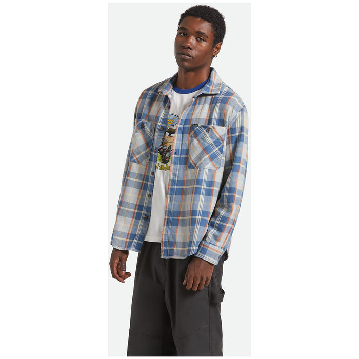 Brixton Vintage Wash Flannel - Men's Blue/Soft Blue/Orange