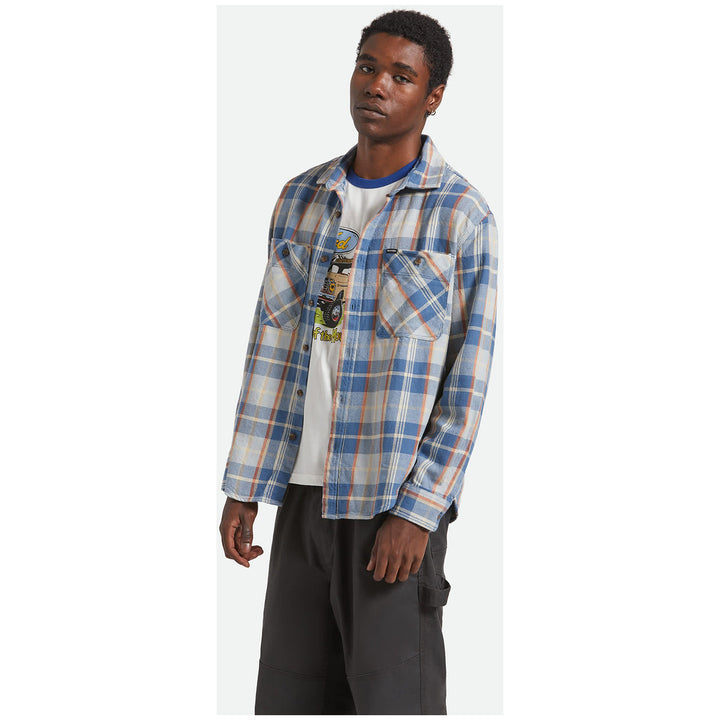 Brixton Vintage Wash Flannel - Men's Blue/Soft Blue/Orange
