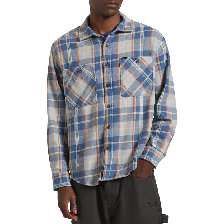 Brixton Vintage Wash Flannel - Men's Blue/Soft Blue/Orange