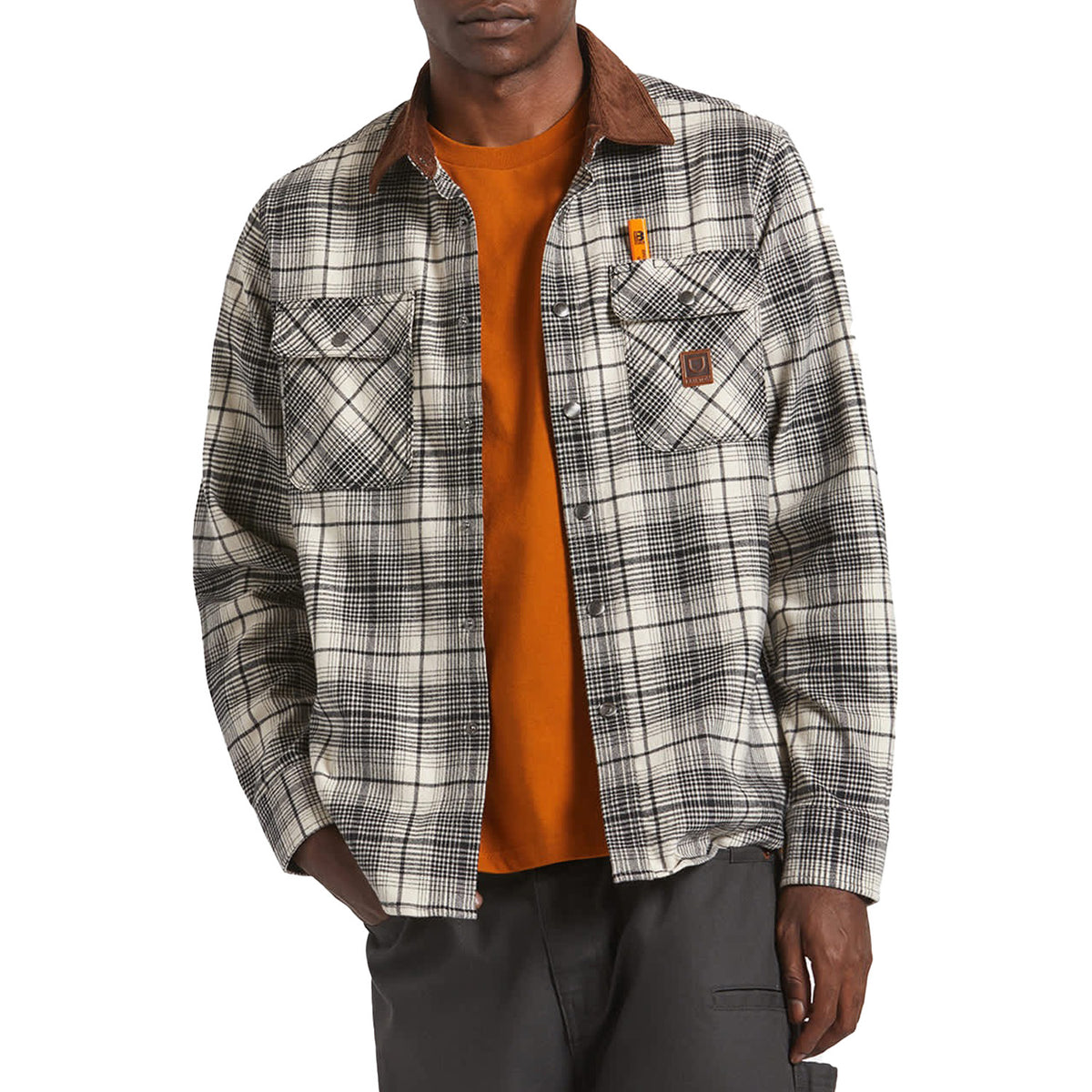 Brixton Builders Bowery Performance Flannel - Men's Off White/Black