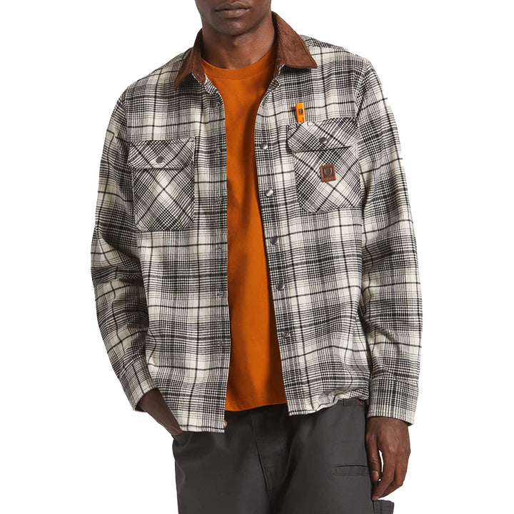 Brixton Builders Bowery Performance Flannel - Men's Off White/Black