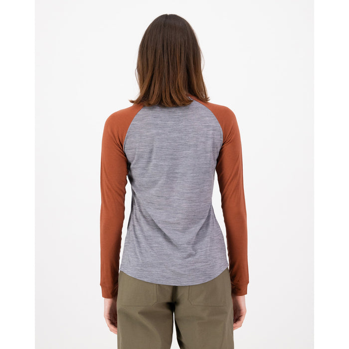 MONS ROYALE Icon Merino Raglan Long Sleeve Shirt - Women's Sienna/Grey Heather