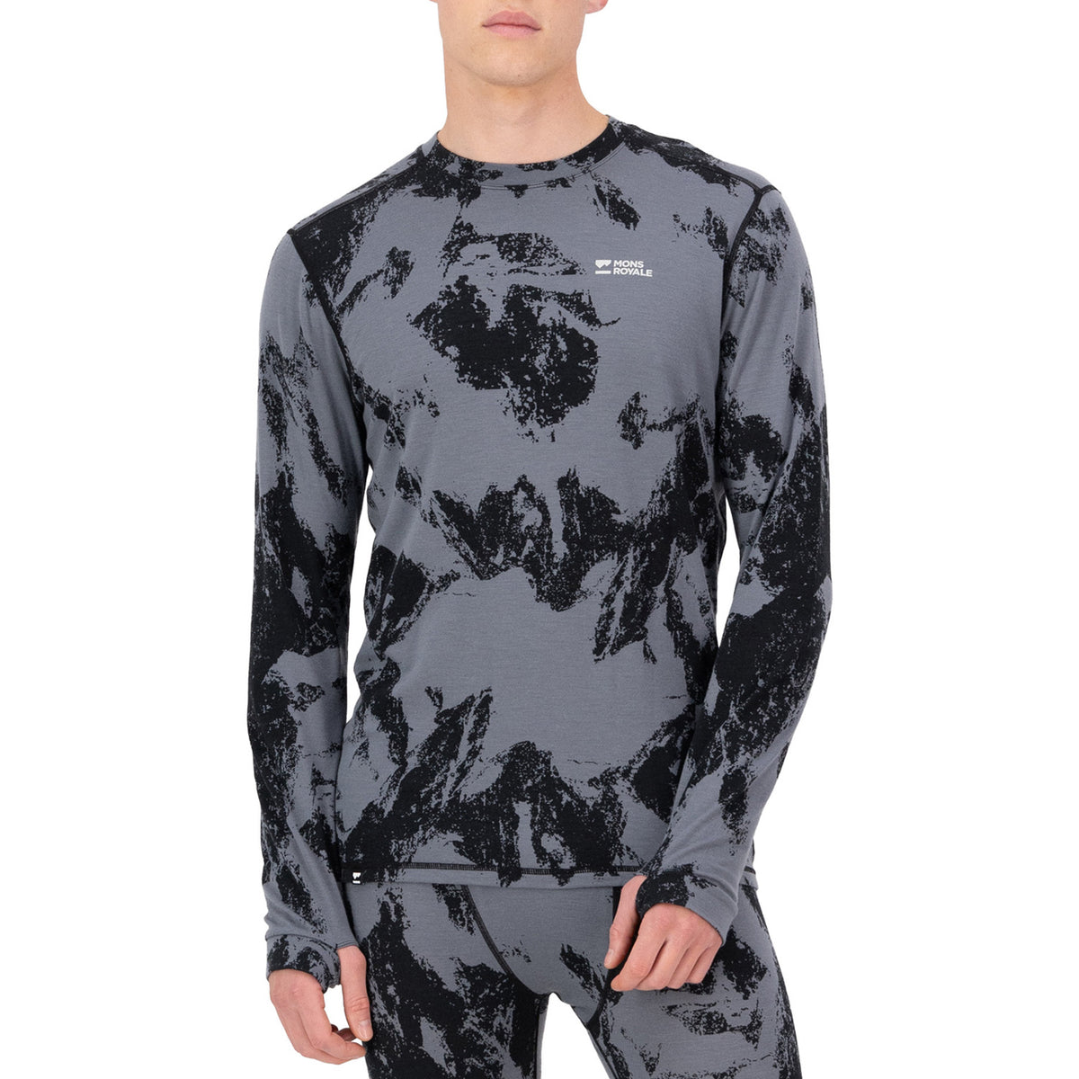 Mons Royale Cascade Merino Base Layer Long-Sleeve Top - Men's Mtn Pixel Grey