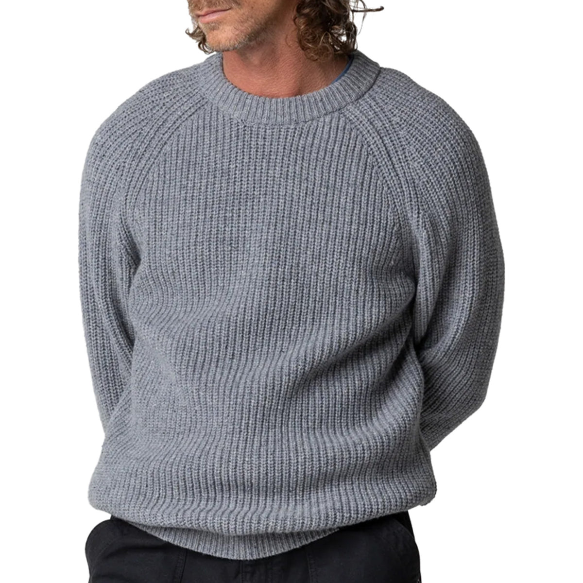 Finisterre Mora Knit Sweater Crew Neck - Men's Grey Blue
