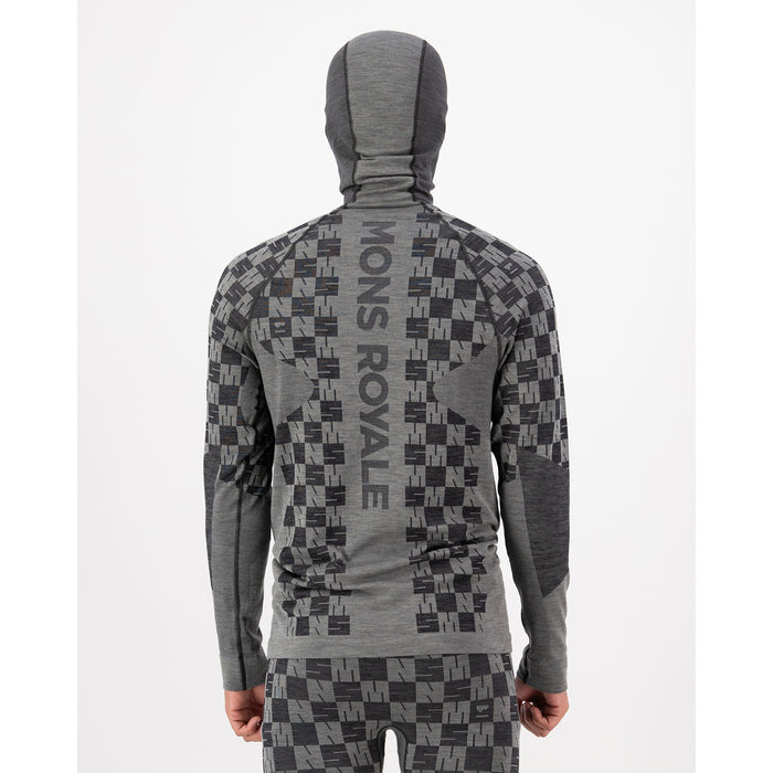 MONS ROYALE Ascender Merino Seamless Hooded Long Sleeve Top - Men's Dried Sage/Black