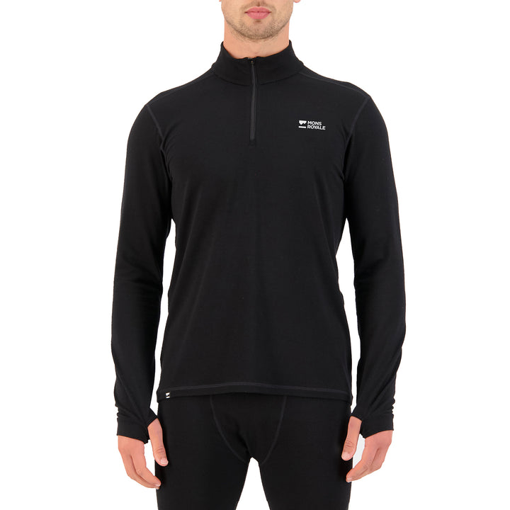 MONS ROYALE Cascade Merino Base Layer 1/4 Zip Long Sleeve Top - Men's Black