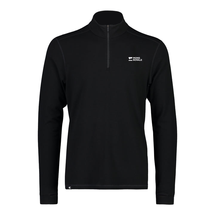 MONS ROYALE Cascade Merino Base Layer 1/4 Zip Long Sleeve Top - Men's Black