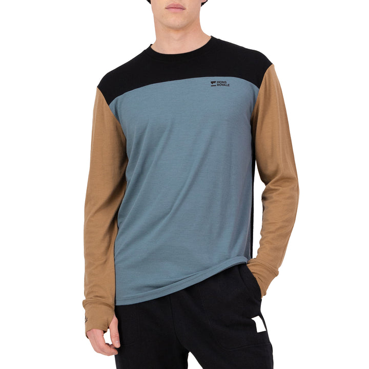 Mons Royale Yotei Merino Long-Sleeve Top - Men's Goblin Blue/Toffee/Black