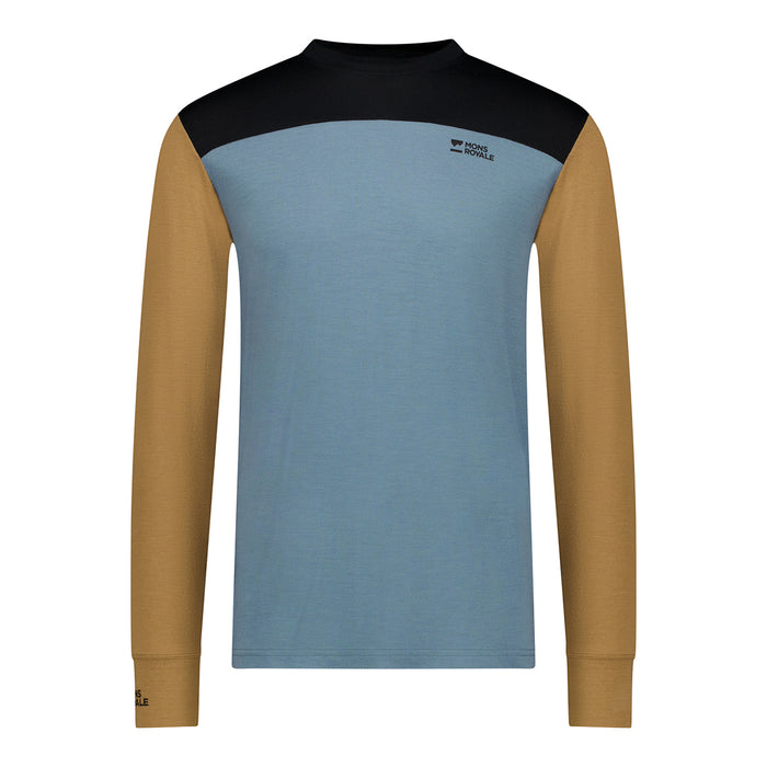 Mons Royale Yotei Merino Long-Sleeve Top - Men's Goblin Blue/Toffee/Black