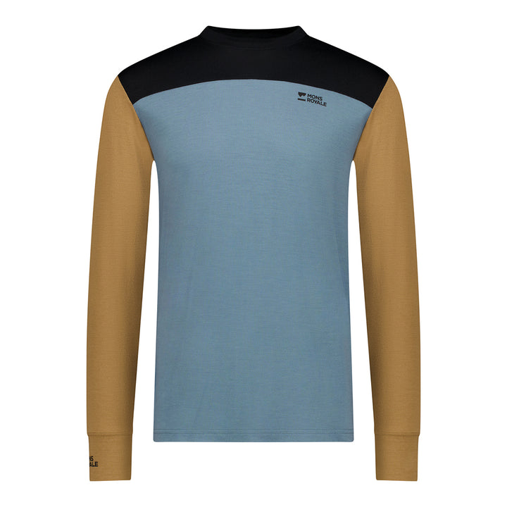 Mons Royale Yotei Merino Long-Sleeve Top - Men's Goblin Blue/Toffee/Black