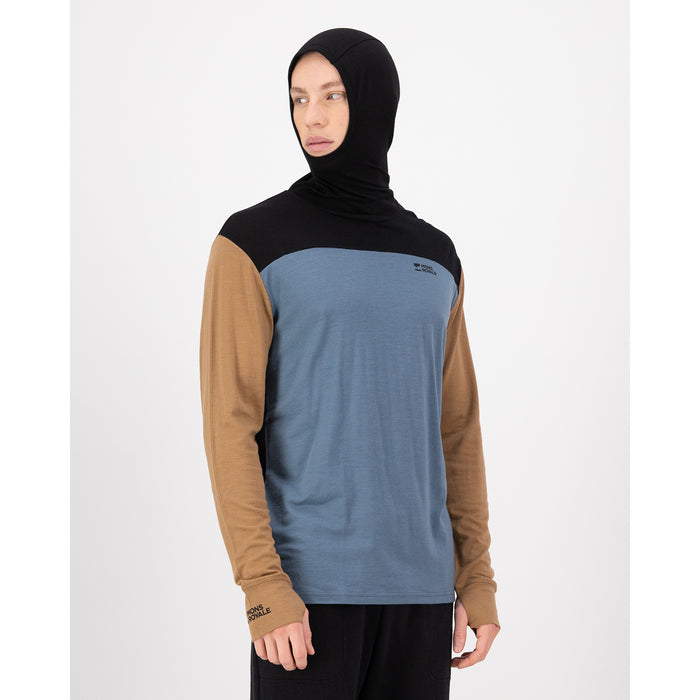 MONS ROYALE Yotei Merino Powder Hood Long-Sleeve Top - Men's Goblin Blue/Toffee/Black