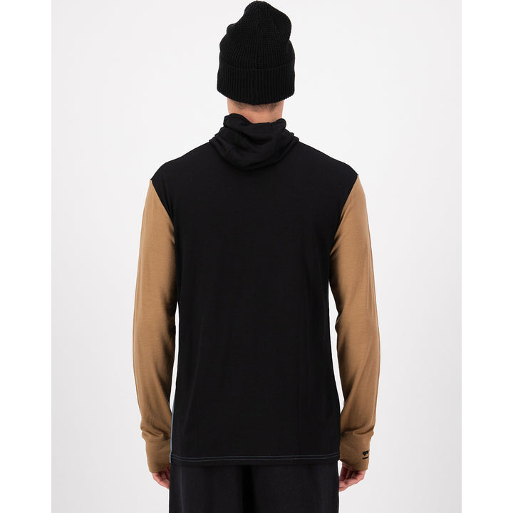 MONS ROYALE Yotei Merino Powder Hood Long-Sleeve Top - Men's Goblin Blue/Toffee/Black