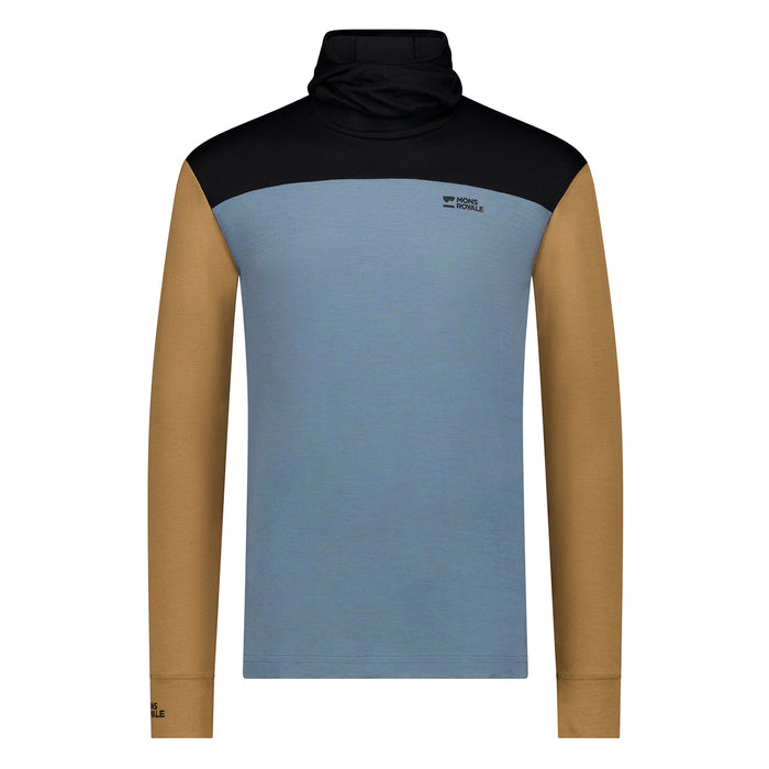 MONS ROYALE Yotei Merino Powder Hood Long-Sleeve Top - Men's Goblin Blue/Toffee/Black