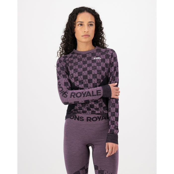 Mons Royale Ascender Merino Seamless Long-Sleeve Top - Women's Mauve/Black