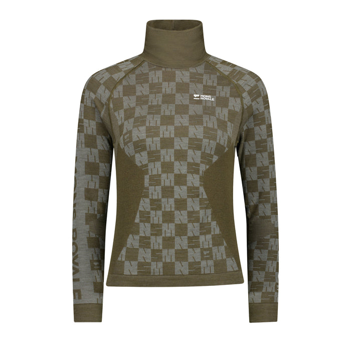 Mons Royale Ascender Merino Seamless Mock Neck Long Sleeve Top - Women's Dried Sage/Dark Olive