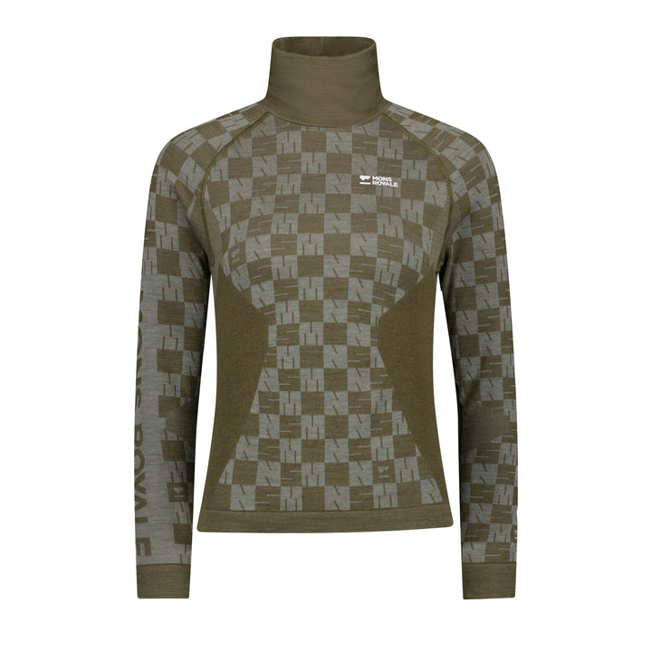 Mons Royale Ascender Merino Seamless Mock Neck Long Sleeve Top - Women's Dried Sage/Dark Olive