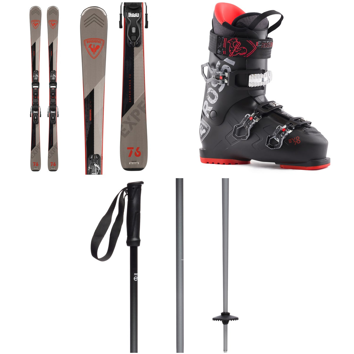 Rossignol Experience 76 + XP 10 Bindings + Rossignol Evo 70 Ski Boots 2025 + evo Merge Ski Poles