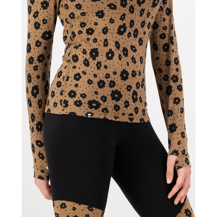 Mons Royale Cascade Merino Base Layer Mock Neck Long Sleeve Top - Women's Aoraki Lily Toffee