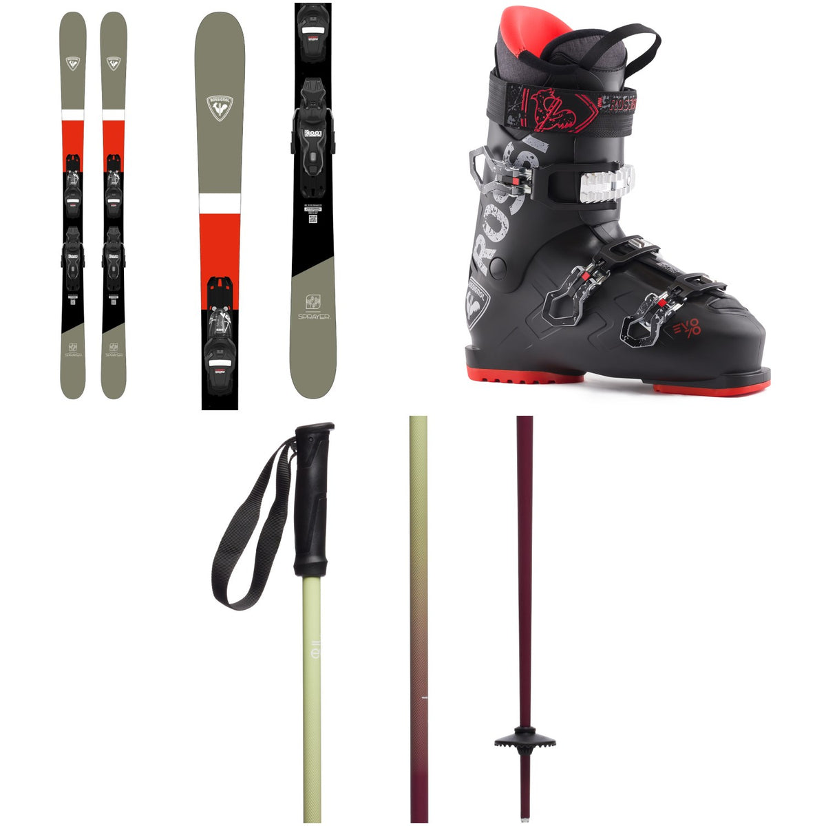 Rossignol Sprayer Skis + Xpress 10 GW Bindings + Rossignol Evo 70 Ski Boots 2025 + evo Merge Ski Poles